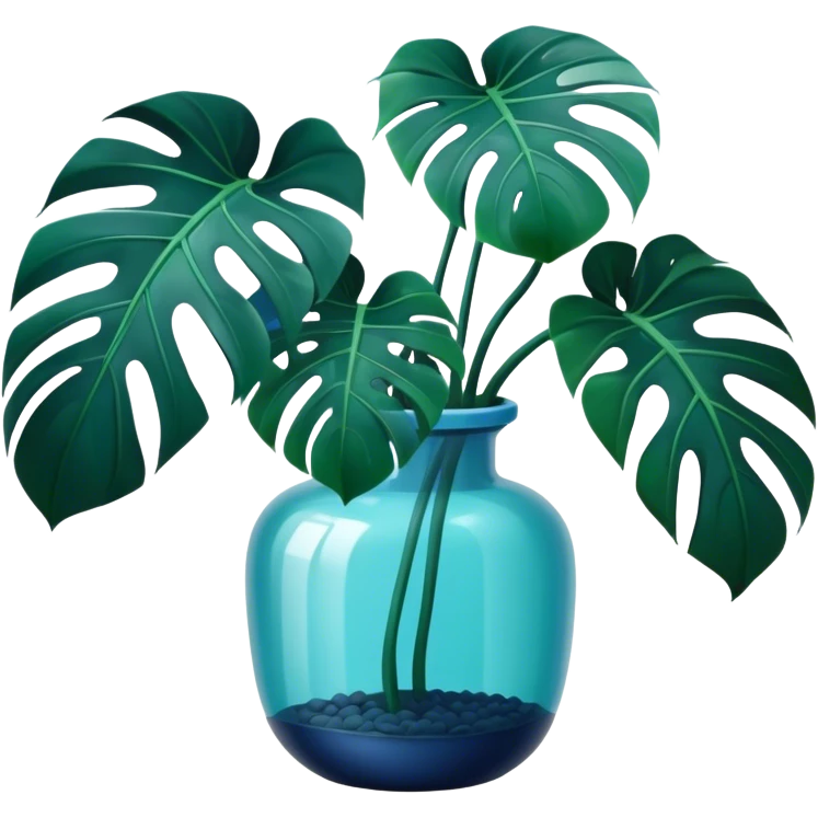 Aesthetic monstera flower in deep bottle green color in a beautiful blue pot emoji