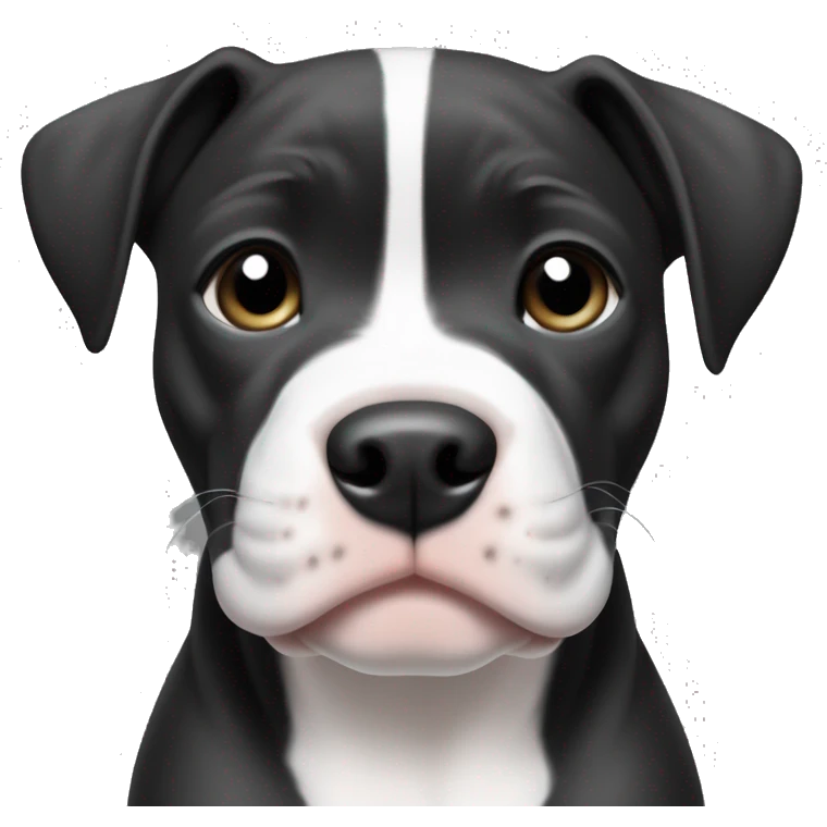 Pitbull puppy mix, black and white, middle of face white with sides of face black, black dot on the top of ￼his head emoji