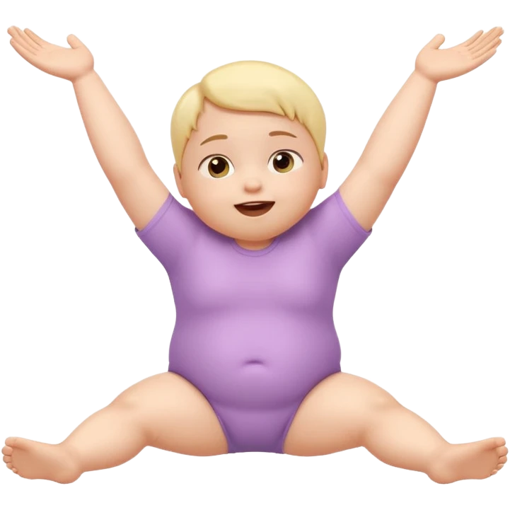Cute 3D baby emoji with fine baby hair, stretching arms and legs wide, lying down surprised but neutral expression, relaxed posture, chubby infant proportions, pastel colors, clean background, emoji-style illustration emoji