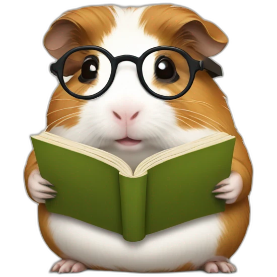 Fat guinea pig wearing glasses and reading a book emoji