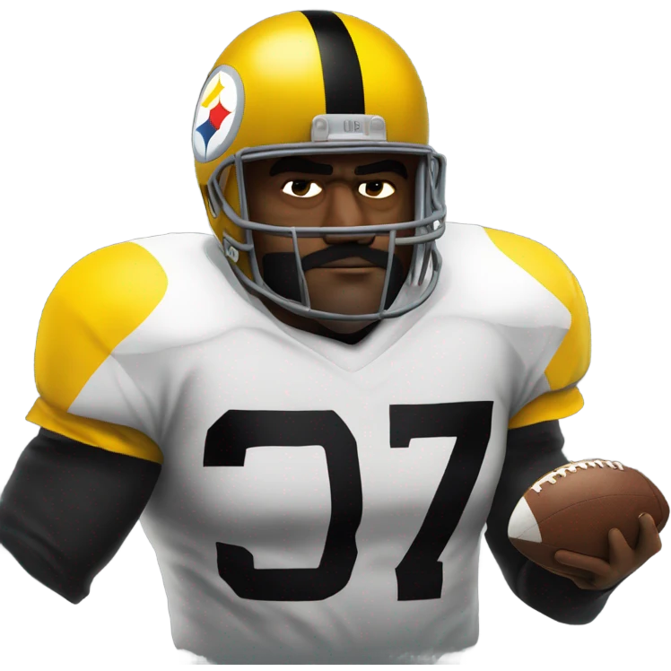 Mean Joe green Pittsburgh Steelers player in uniform and helmet with black cape lokikg scary emoji