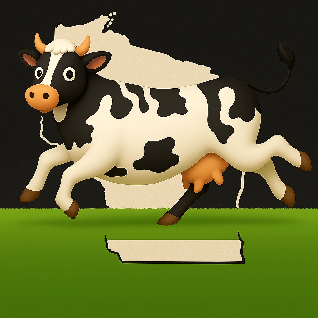 Add the outline of the state of Wisconsin in the background behind the cow and grass field emoji