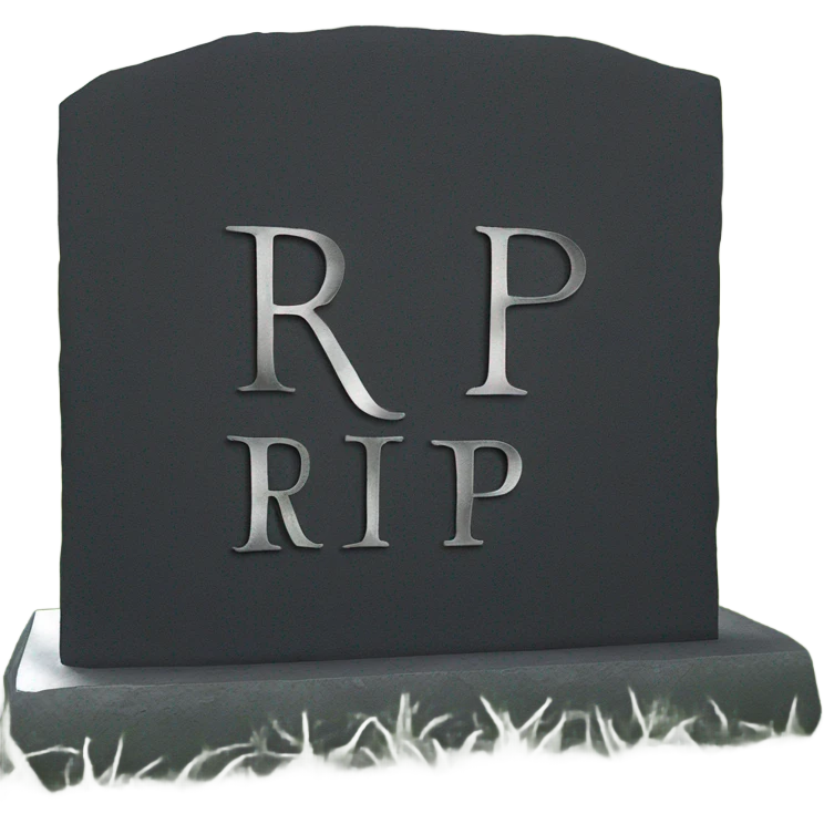 a black grave with the letters RIP on a silver  emoji