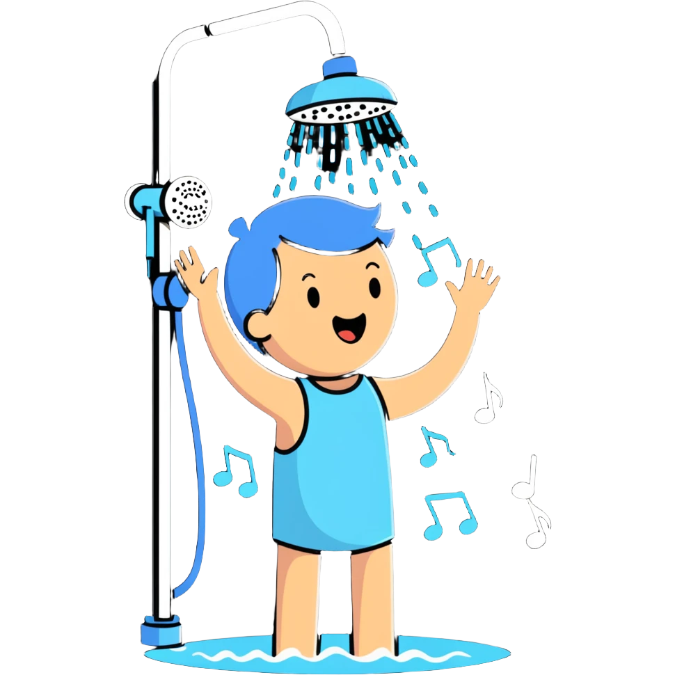 a person singing in the shower with musical notes and steam emoji