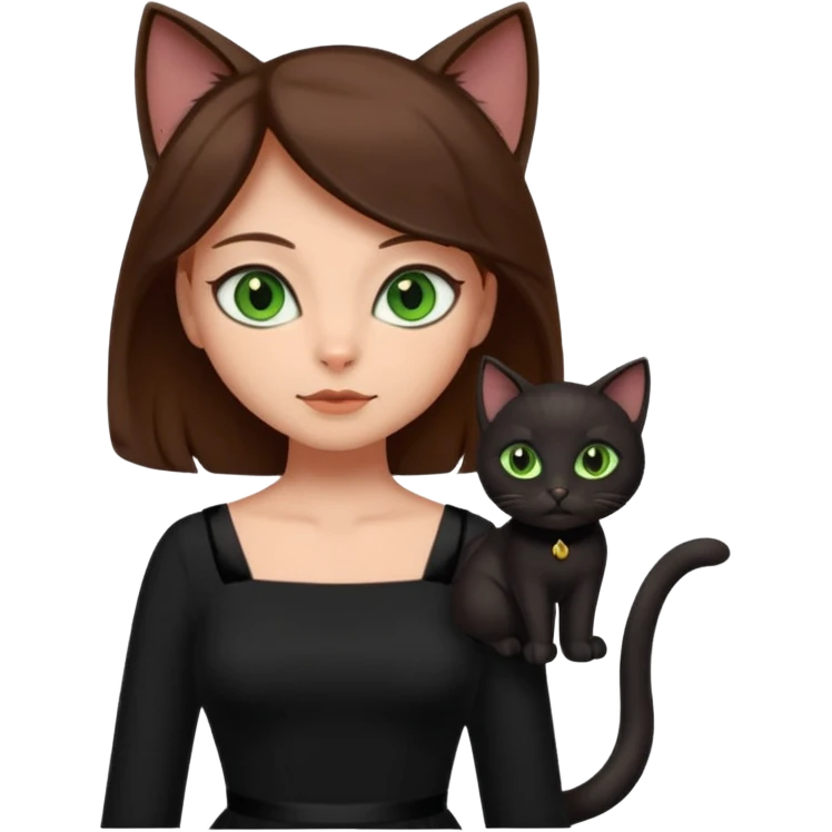 Cartoon female anthrophobic Black Cat with Brown hair emoji