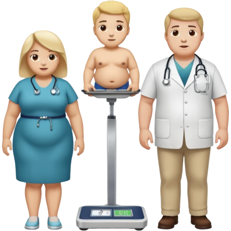 pessoa gorda em cima de balança e medico do lado emoji
