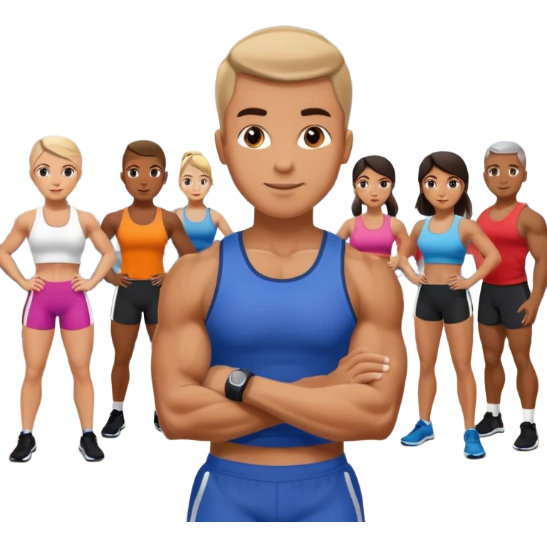 the personal trainer teaching students at the gym. the students are making some points emoji