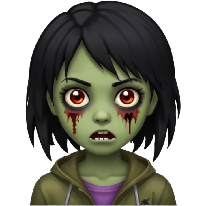 girl zombie black long hair shaggy dark emo creepy expression emoji