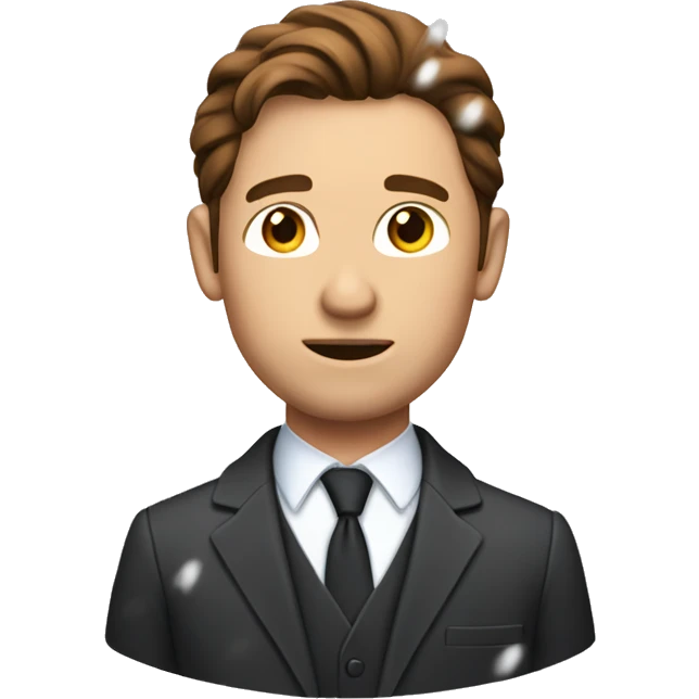 Caucasian man in suit with brown slick hair being snowed on emoji