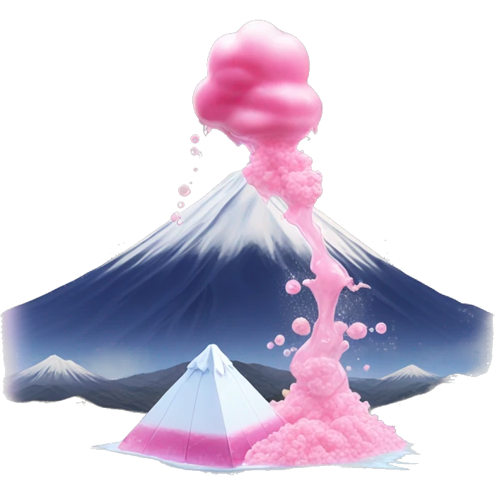 mont Fuji with of pink liquid with ice cubes coming out of it emoji