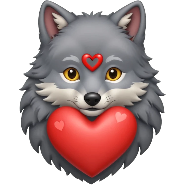 cute dark grey wolf inside heart emoji