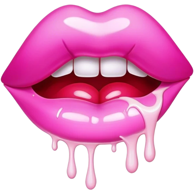 Floating pink glossy lip with lots white paint dripping off emoji