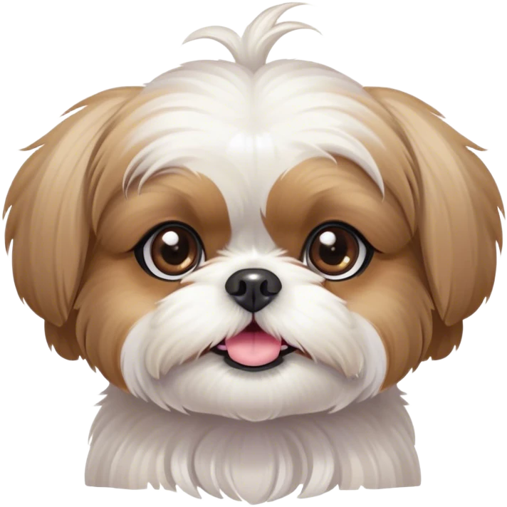 Cinematic Cute Shih Tzu Portrait Emoji, Head playfully tilted with large, sparkling eyes and a fluffy, endearing fur in gentle, pastel tones, simplified yet irresistibly charming, highly detailed, glowing with a warm, cuddly radiance, high shine, radiating affectionate and joyful energy, styled with a soft, playful outline, capturing the essence of a cute Shih Tzu that seems destined to charm everyone in its path! emoji