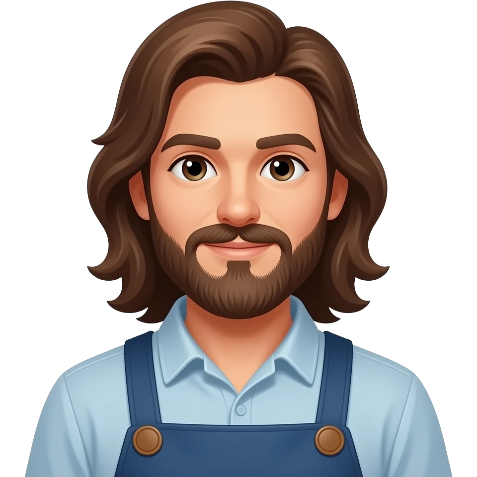 a storekeeper man with long brown hair and beard emoji