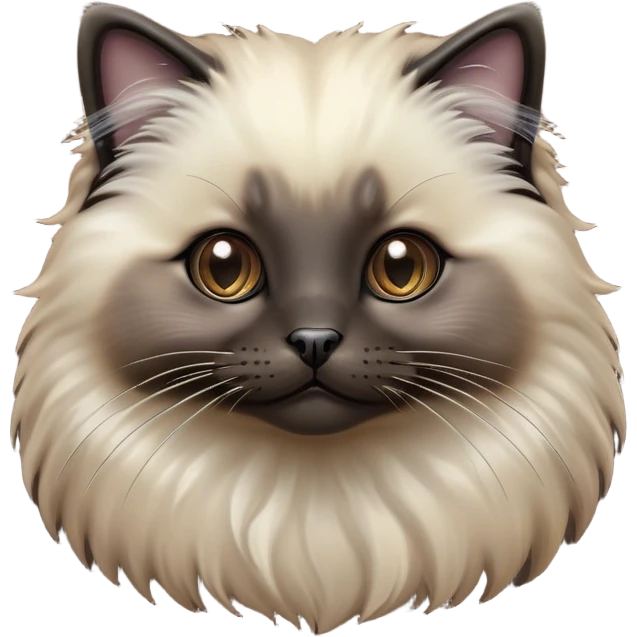 Cinematic Adorable Fluffy black Seal Ragdoll Cat Portrait Emoji, Head tilted cutely with big, sparkling eyes, soft brown fur with darker seal points on the ears, face, and paws, Simplified yet irresistibly adorable features, highly detailed, glowing with a soft, warm glow, high shine, affectionate and playful, stylized with a touch of whimsy, bright and endearing, soft glowing outline, capturing the essence of a curious and loving kitten, so cute it feels like it could leap out of the screen and snuggle up for a cuddle! emoji