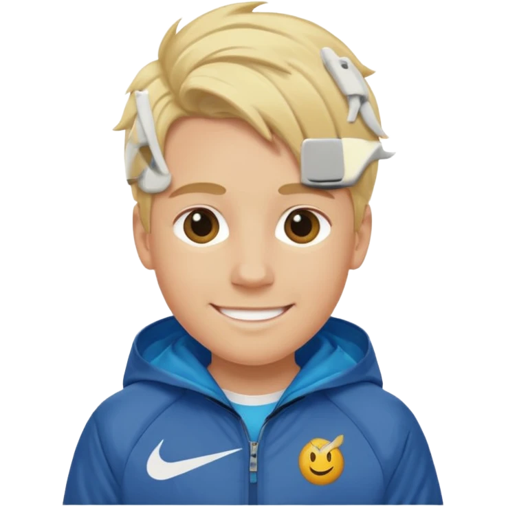 A boy with blond hair wearing a Nike jacket emoji