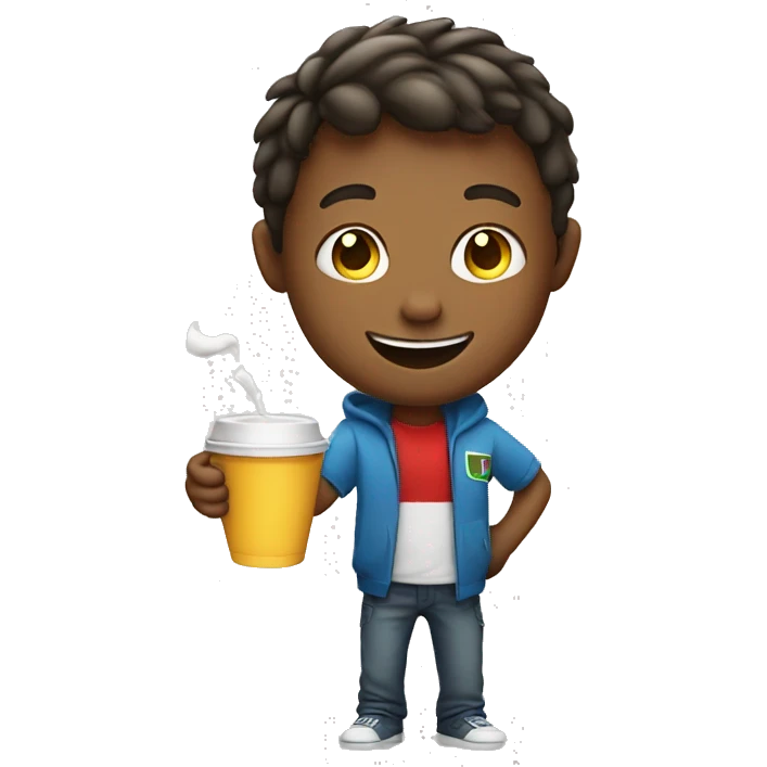 smiling boy holding cup dabbing emoji