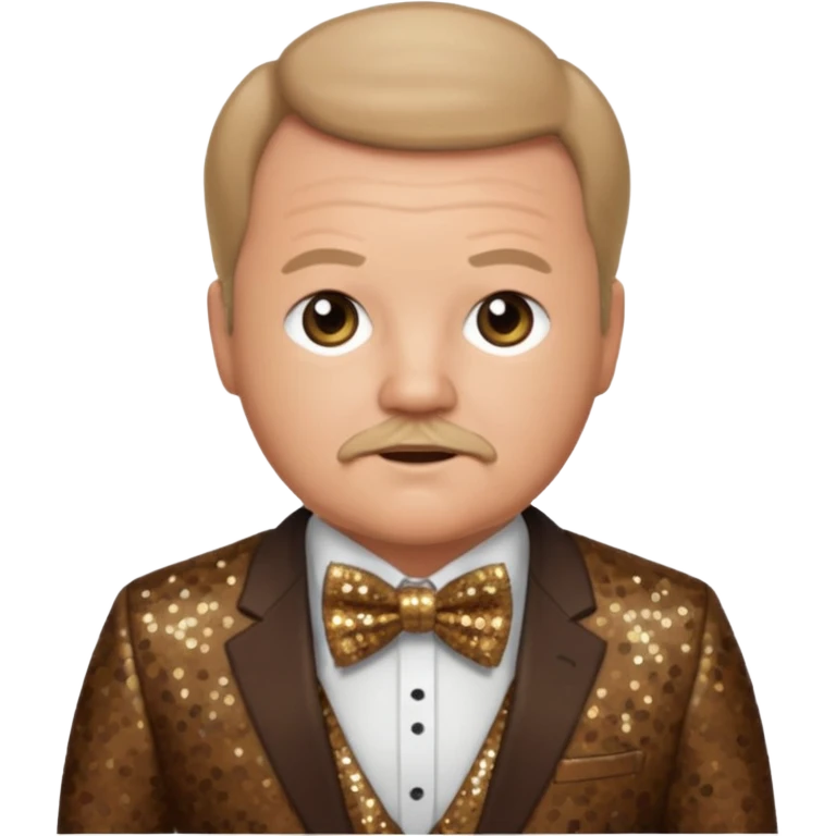 Kyle Gass with dark blonde hair, brown sequin suit with bow tie emoji