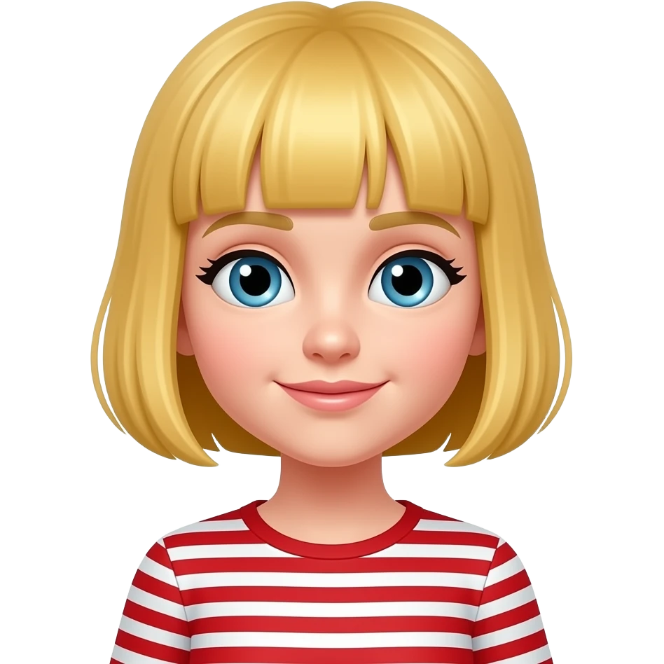 girl with golden short hair bangs wear red stripe emoji
