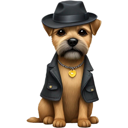 Border terrier with jacket and hat emoji
