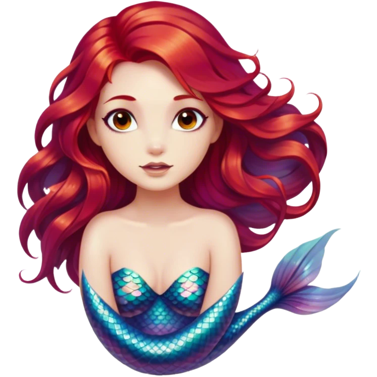 Cinematic Realistic Red Hair Mermaid Portrait, depicted with lifelike porcelain white skin that glows with an ethereal radiance, enhanced by soft underwater lighting. Her intricately detailed, flowing red hair cascades like liquid fire, framing deep, soulful eyes that mirror the mysteries of the deep sea. Accented by shimmering, iridescent scales and delicate aquatic embellishments, the portrait features an enchanting underwater glow that marries realism with mythic ocean elegance. emoji