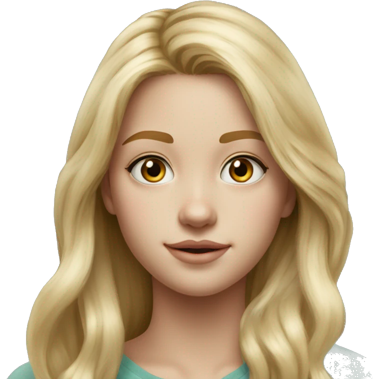 Riley Guava long blonde hair teenager,grey eyes, hyperreal photoreal portrait emoji
