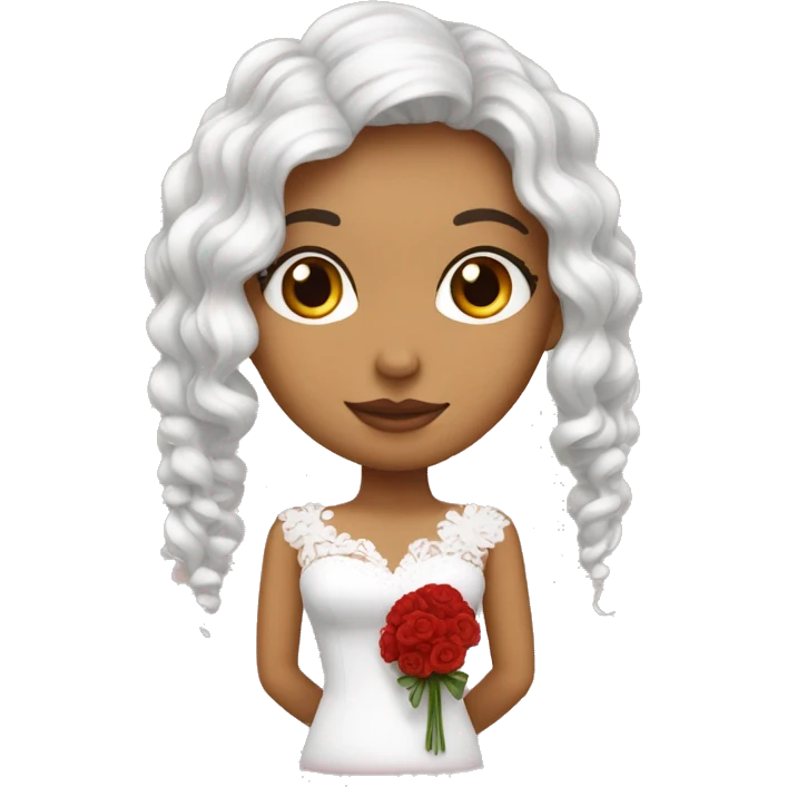 Novia pelo blanco y rojo y lazo en el cabello emoji