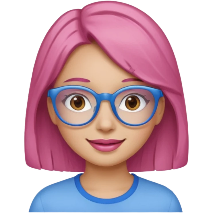 A girl with peach skin, brown eyes, blue glasses, pink lips, and light brown hair. emoji