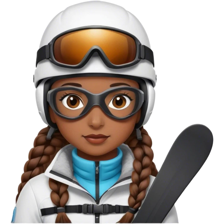 Brown hair girl with braids and a ski helmet and ski goggles  emoji