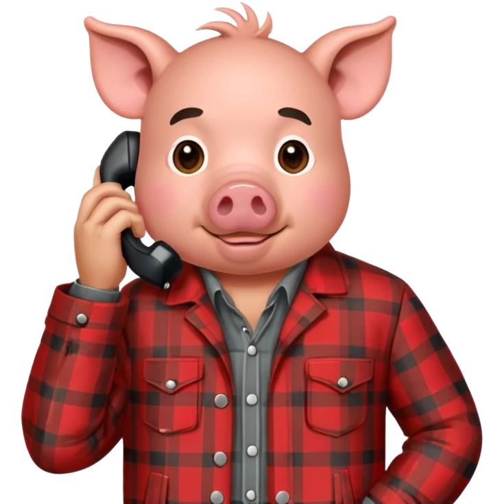 pig man with grey shirt  and red plaid jacket calling somone  emoji