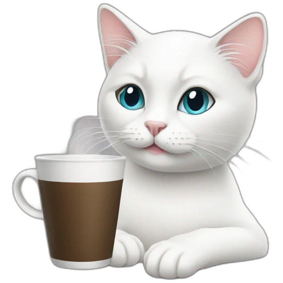 White cat drinking coffee emoji