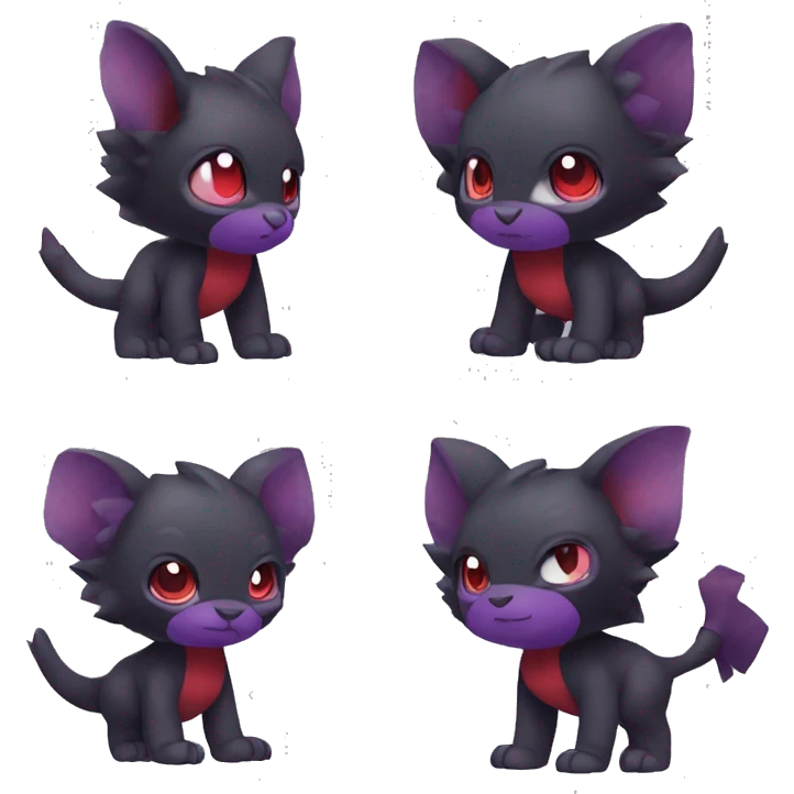 Cute cool dark black red purple animal hybrid Fakemon full body emoji