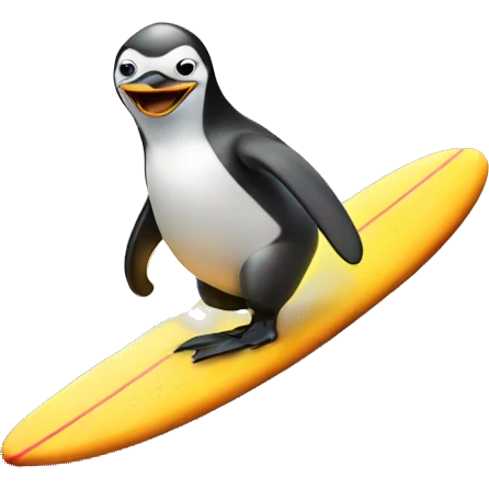 Penguin riding a surfboard emoji