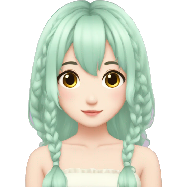 Gorgeous pastel anime girl with blushing face and hair garnitures and pretty hair aesthetic trending style emoji