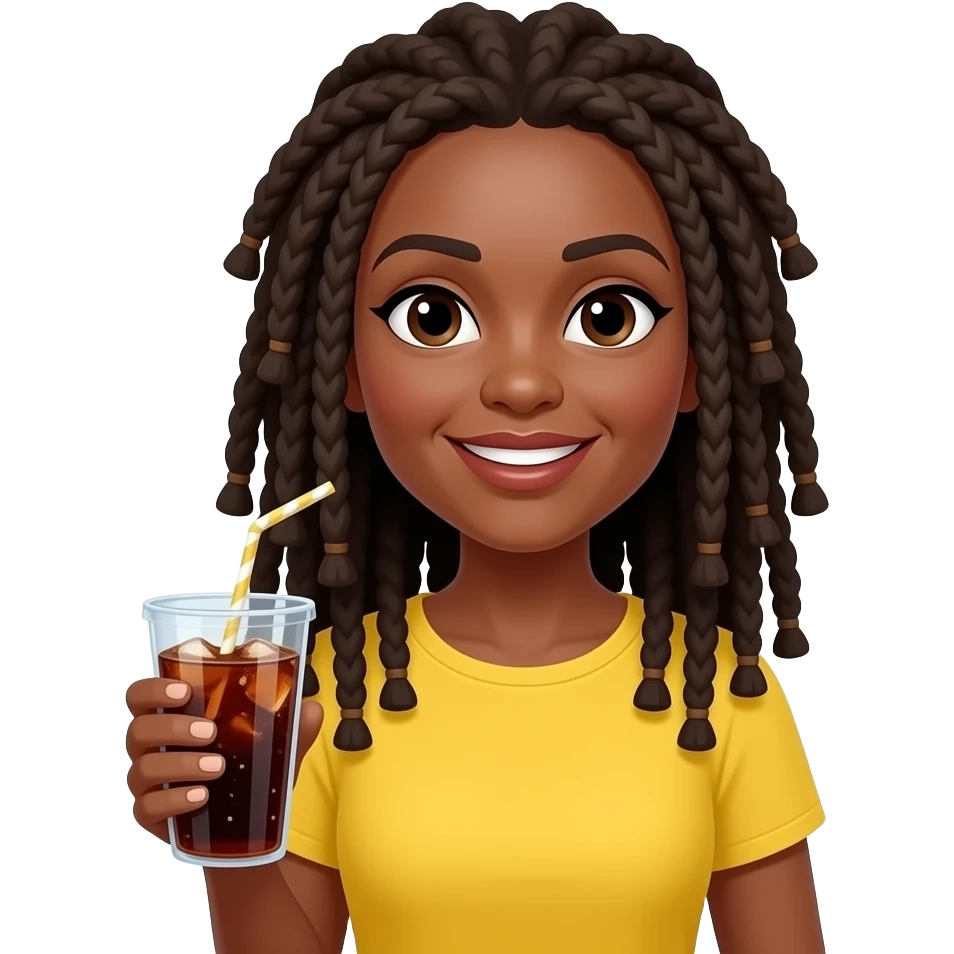 professional black woman in her 40s with hair dreads wearing a yellow top and holding cup of soda emoji