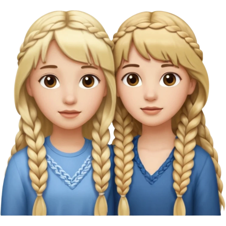 Sister with bangs and long wavy flowing blonde hair and her sister with long brown hair  braided to one side.  Close loving sisters💛 emoji