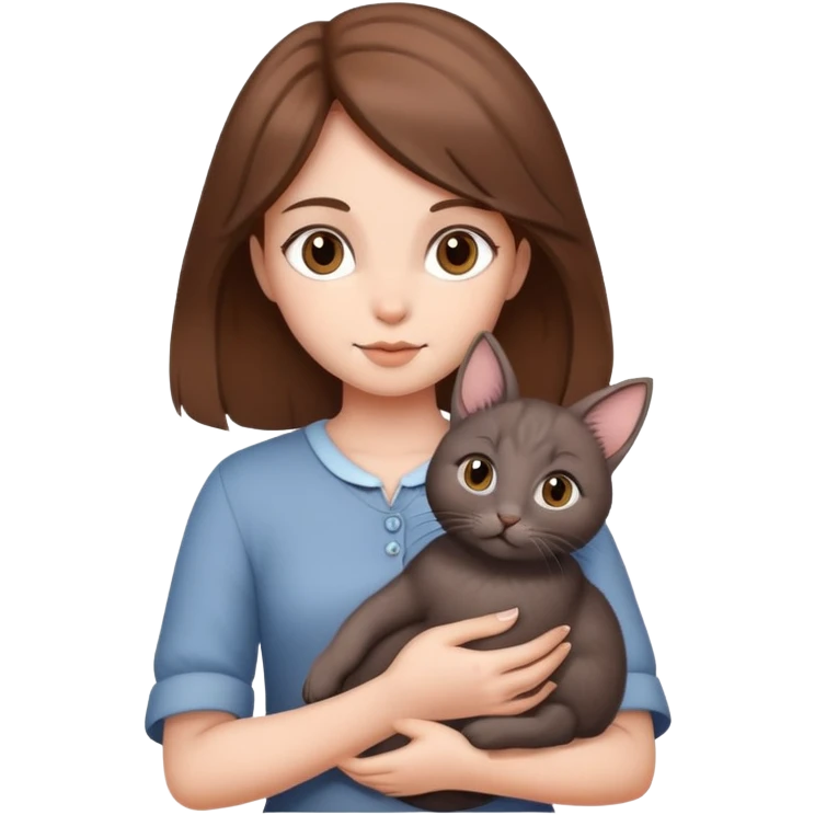 girl with brown hair holding a brown rabbit, gray cat, and black kitten emoji
