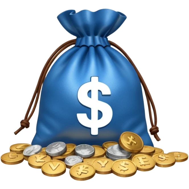 blue coins outside a brown money bag  emoji