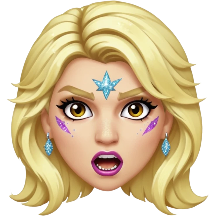 ke$ha with glitter making a snarling fun face emoji