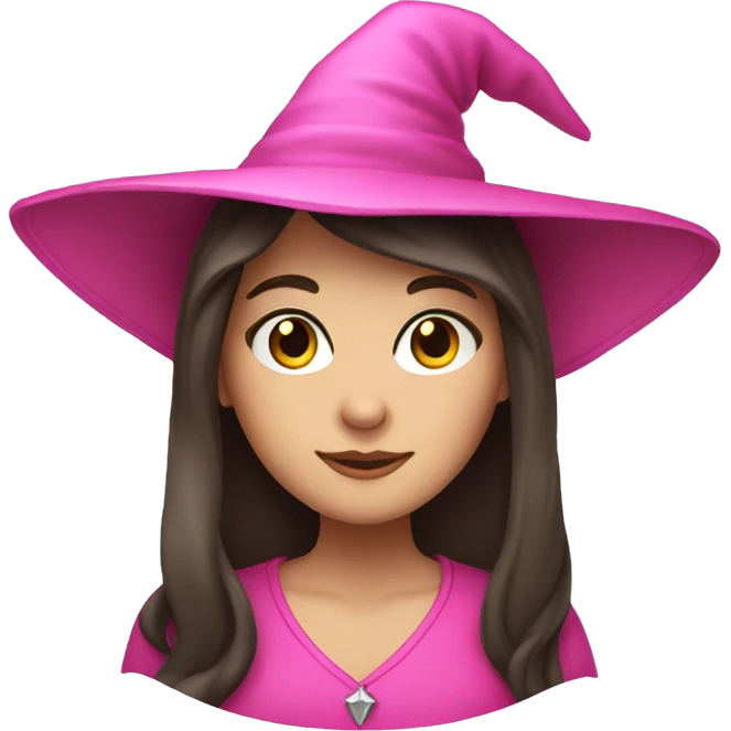 Brunette white girl wearing pink witch hat emoji