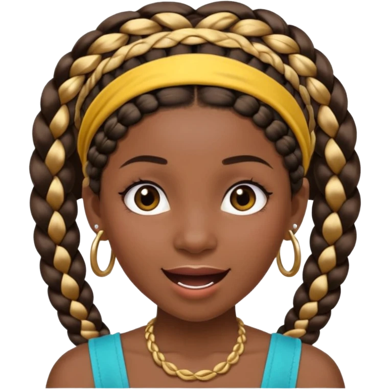 big lose braids starting from the top of the head woman face wiith big visible braids and mono color headband on head excited face and braids as big as headband and lots and lots of piercings emoji