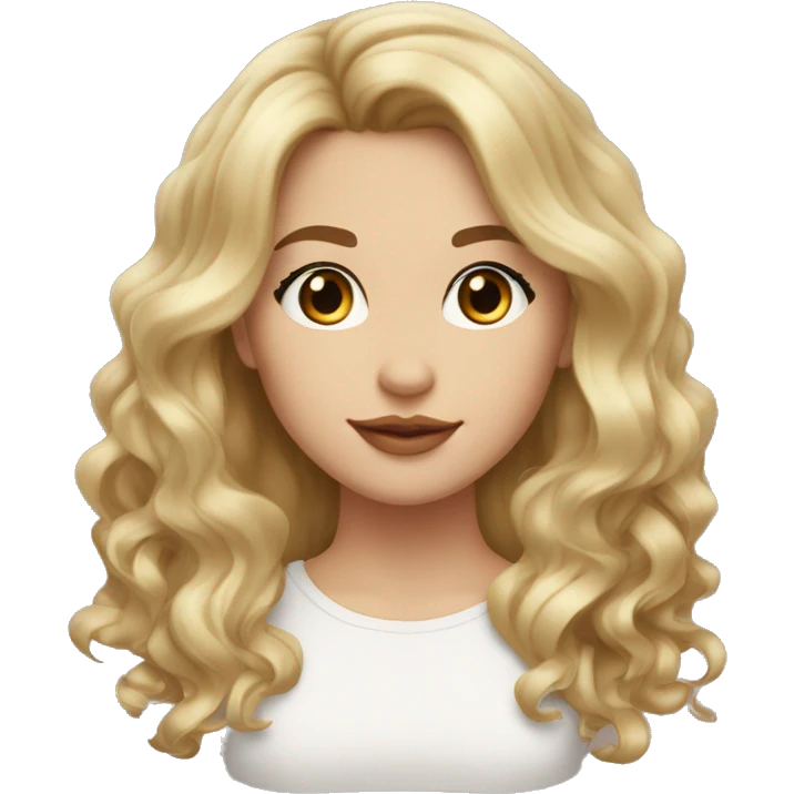 girl, caucasian, dark brown eyes, full lips, round face, small nose, wavy hair, balayage brown to blonde emoji