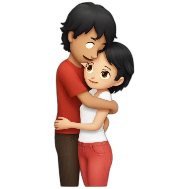 Boy black hair kissing a red hair girl emoji