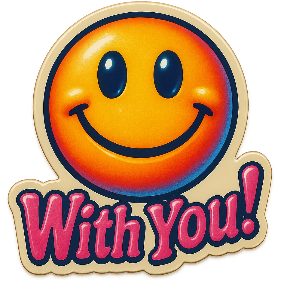 excited smile with mouth closed 
add the words W You! in pink emoji