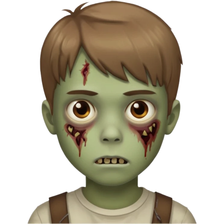 quero um emoji de um menino com pele de zumbi cabelo castanho claro e de franja olhos menores emoji