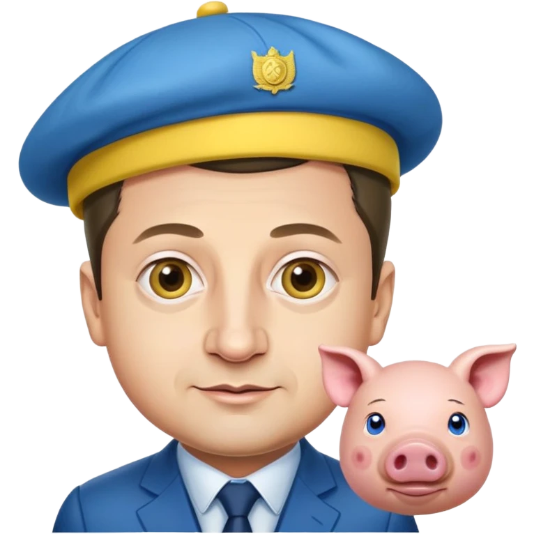 President Zelensky's head on a pig body wearing a yellow and blue hat emoji