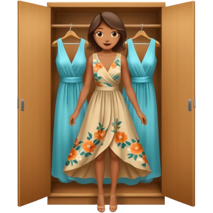 open wardrobe with woman dress hanging inside emoji