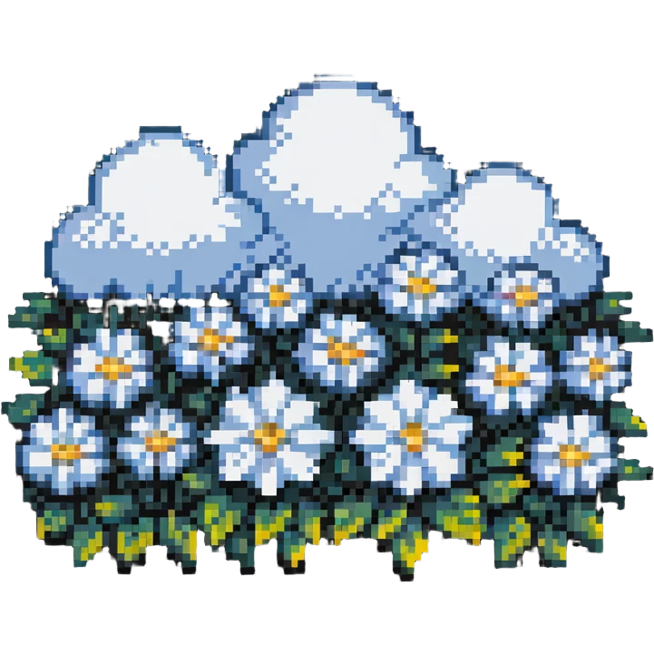 Pixel art cloud made of tiny flower pixels emoji