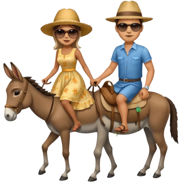 a lady on a donkey while the man is walking alongside the donkey emoji