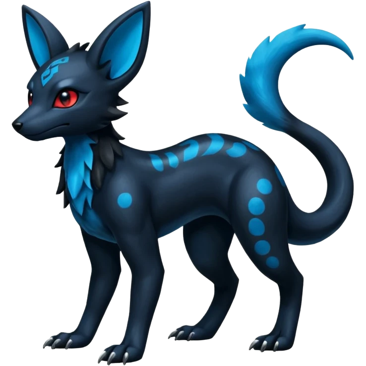 Shiny Dark Edgy Black And Blue Umbreon-Salandit-Wolf-Fakémon-hybrid-creature (full body)  emoji